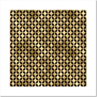 4 Leaf Quatrefoils in Black and Gold Vintage Faux Foil Art Deco Vintage Foil Pattern Posters and Art